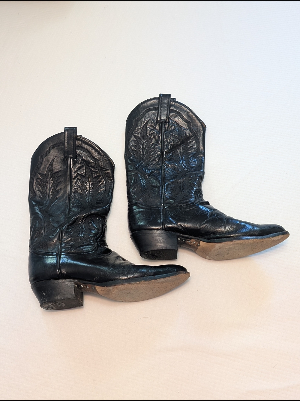Tony Lama Black Leather Cowboy Boots Size 8 D